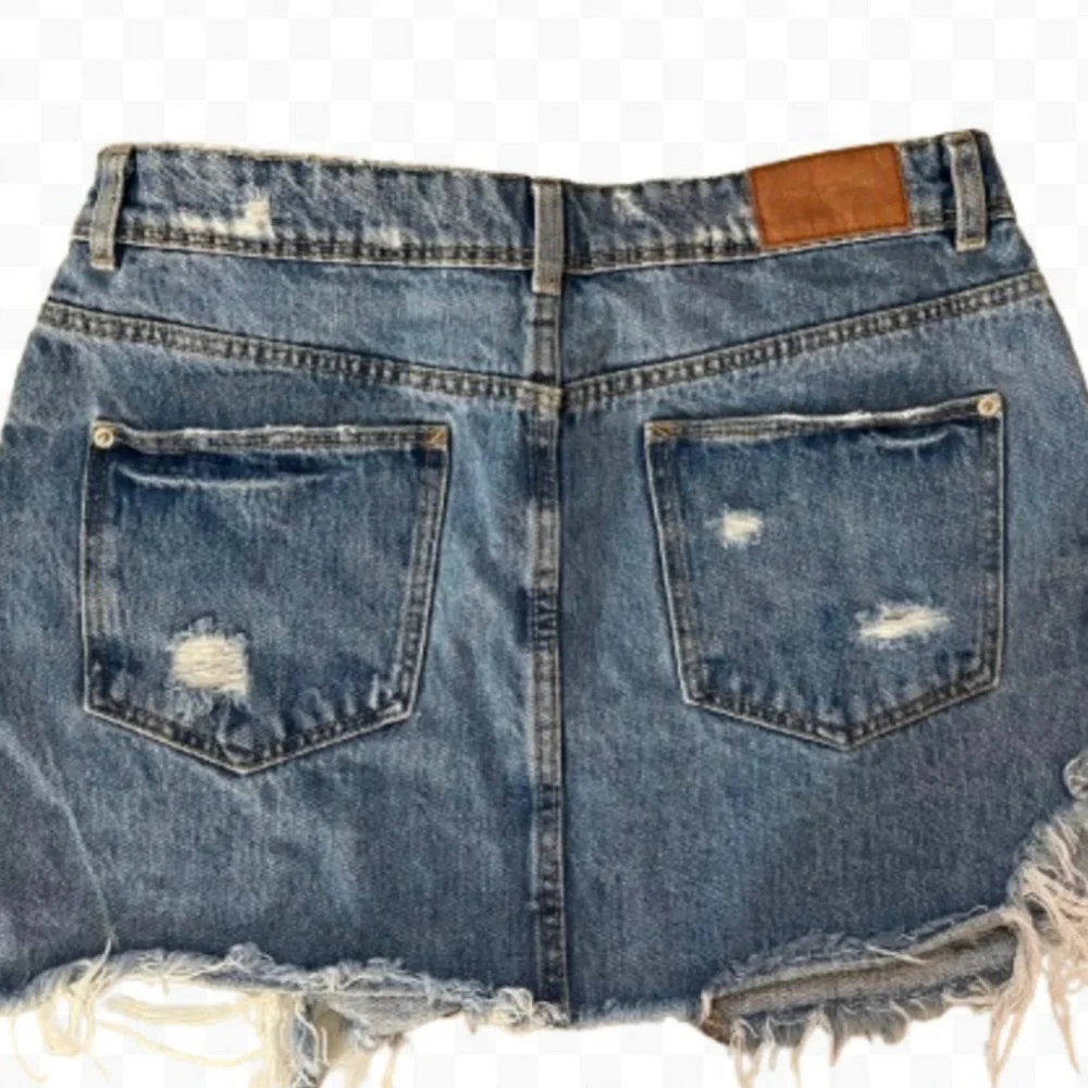 Zara Distressed Denim Mini Skirt - Blue - Picture 2 of 7
